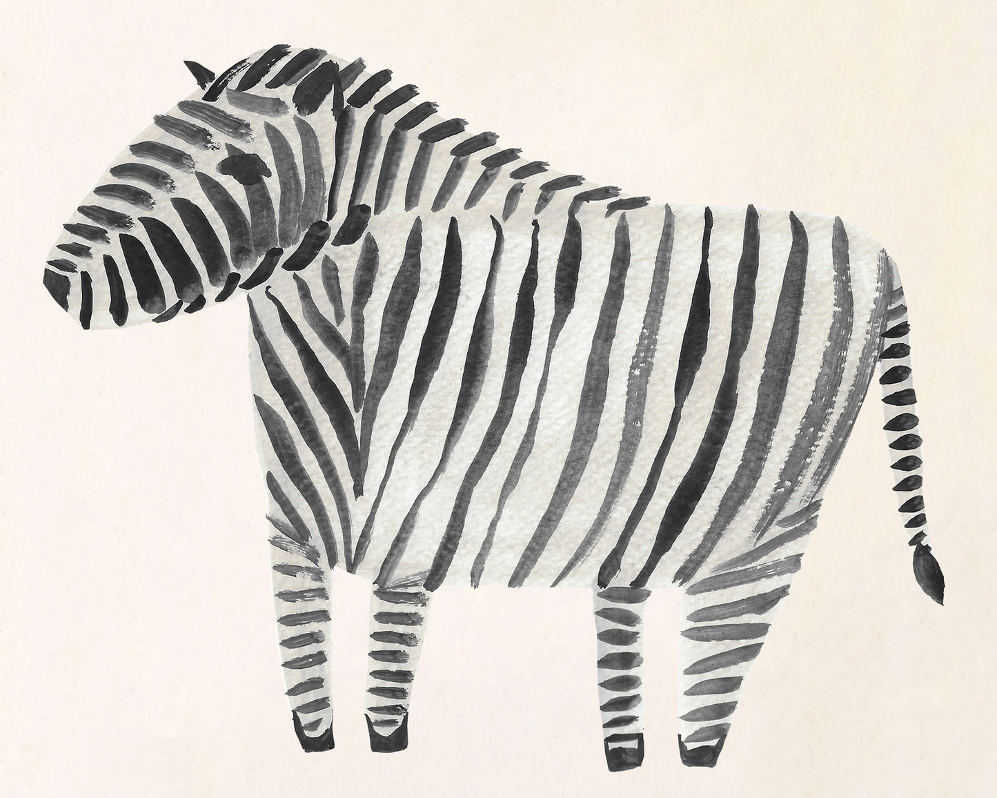 Illustration of a zebra with a stylized design.