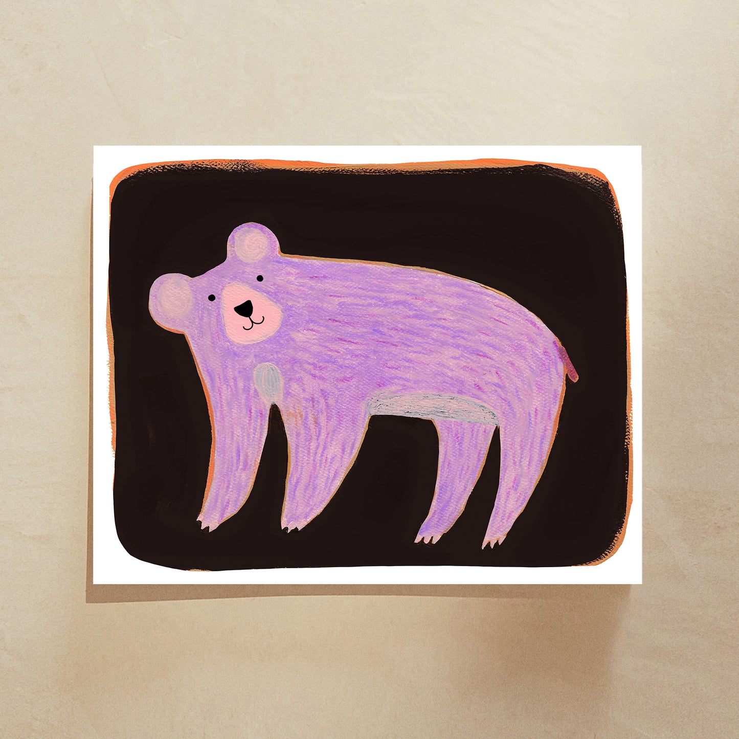 Illustration of a purple bear on a black background