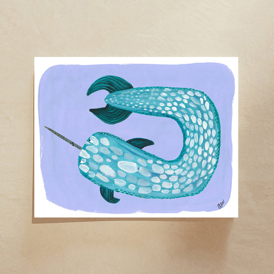 Illustration of a narwhal with a colorful background