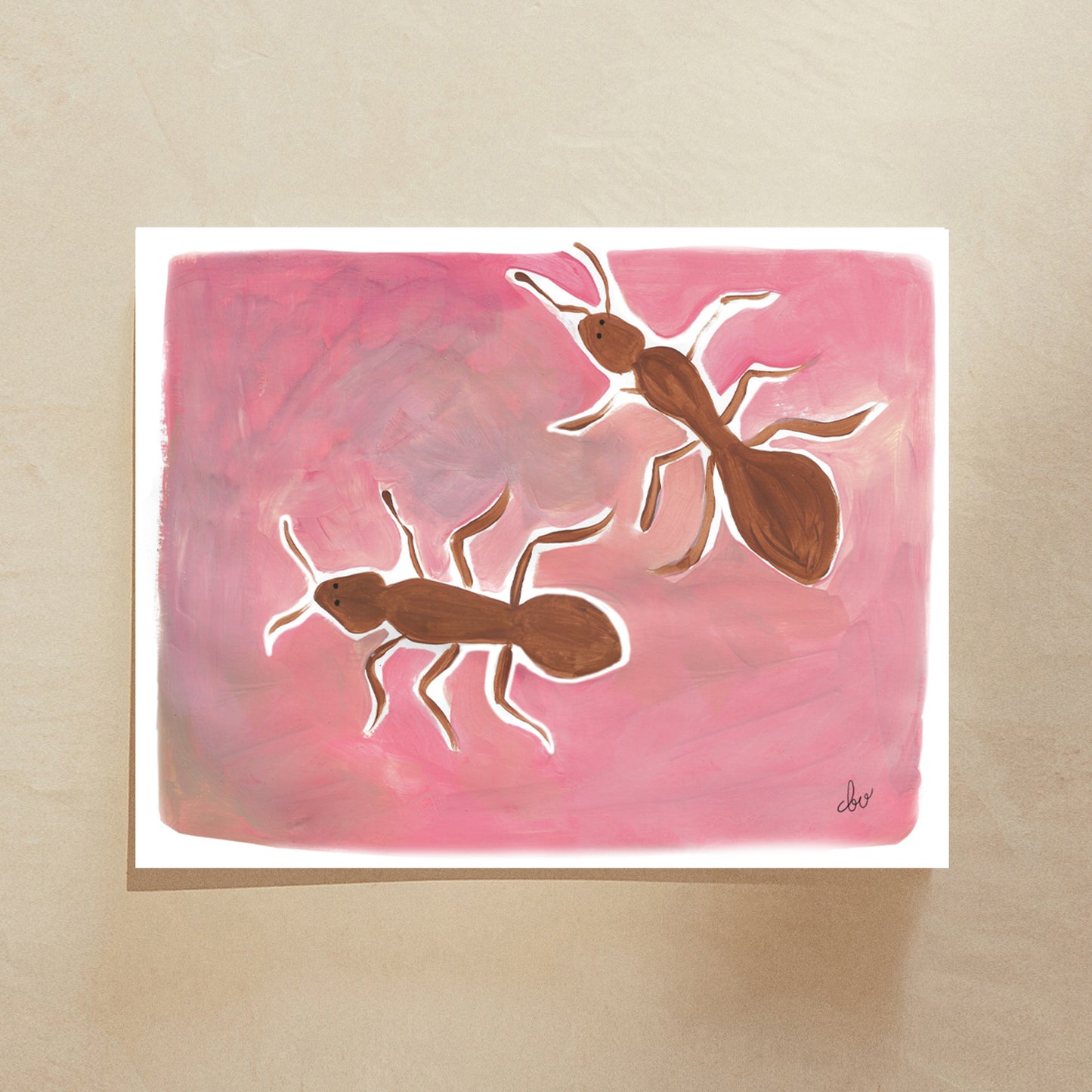 Illustration of two ants on a colorful background.