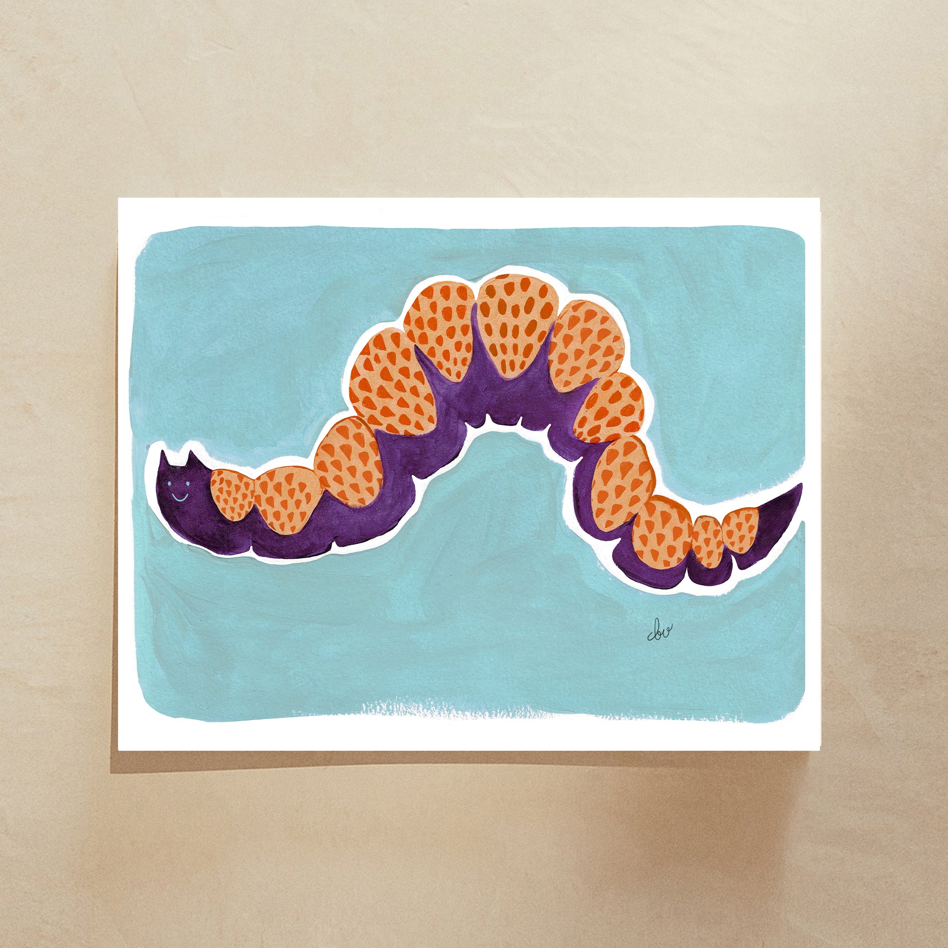 Abstract illustration of a colorful wavy shape on a blue background.