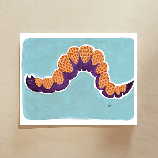 Abstract illustration of a colorful wavy shape on a blue background.