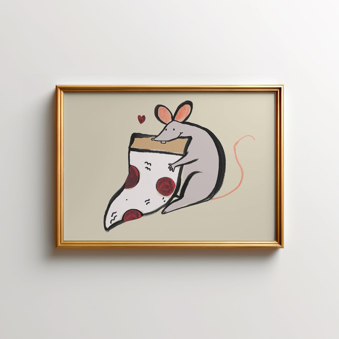 Cartoon mouse enjoying a slice of pizza