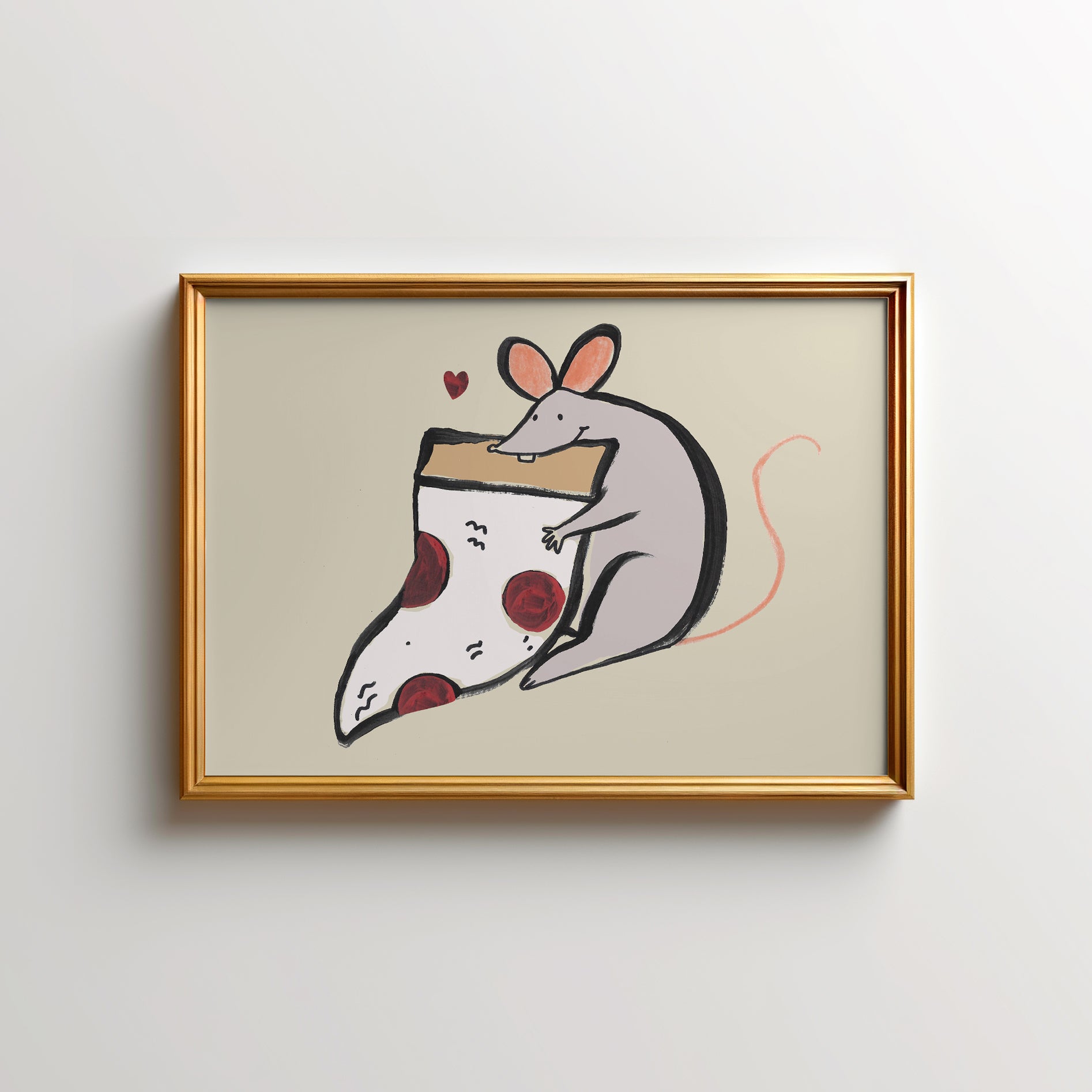 Cartoon mouse enjoying a slice of pizza