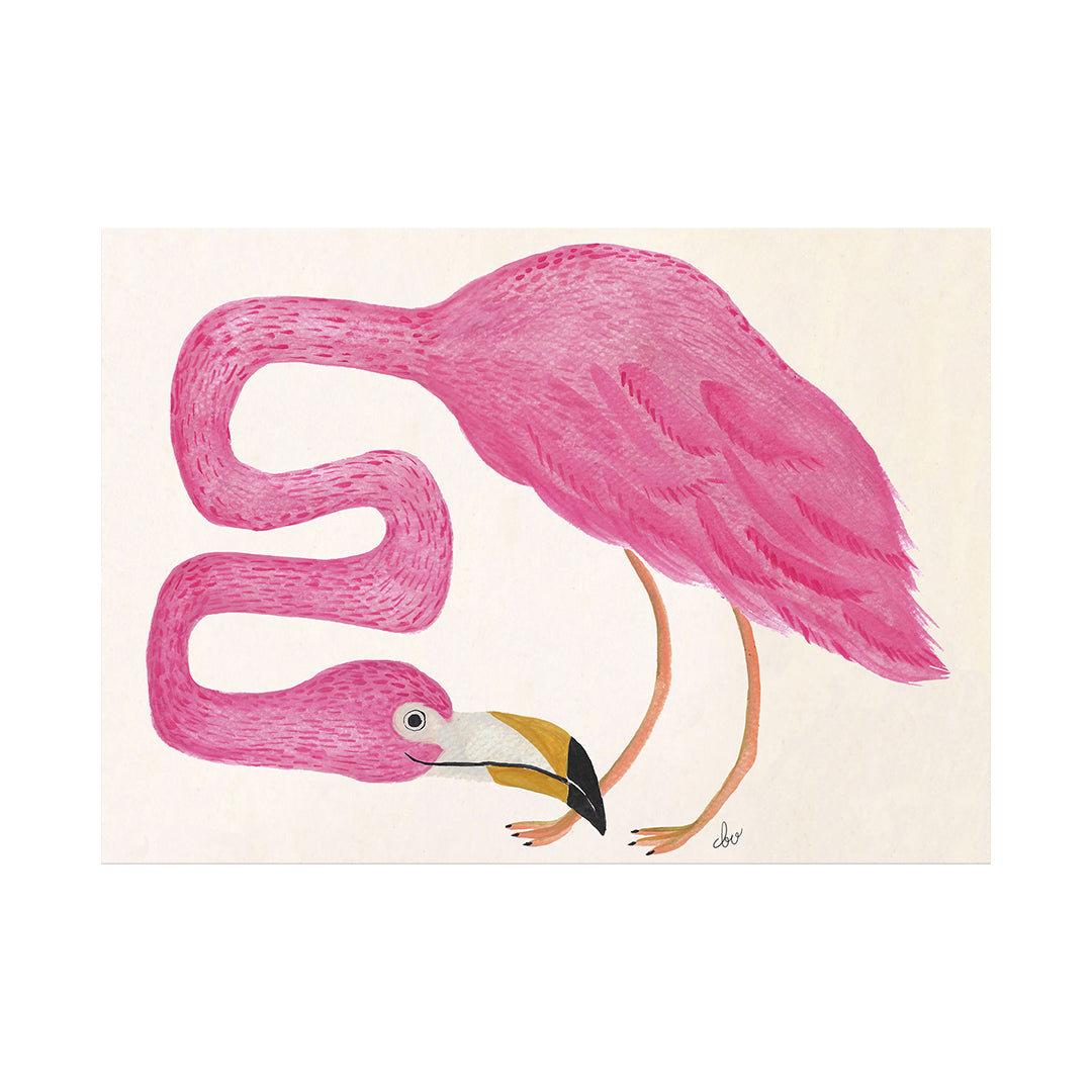 Illustration of a pink flamingo with an abstract curved neck