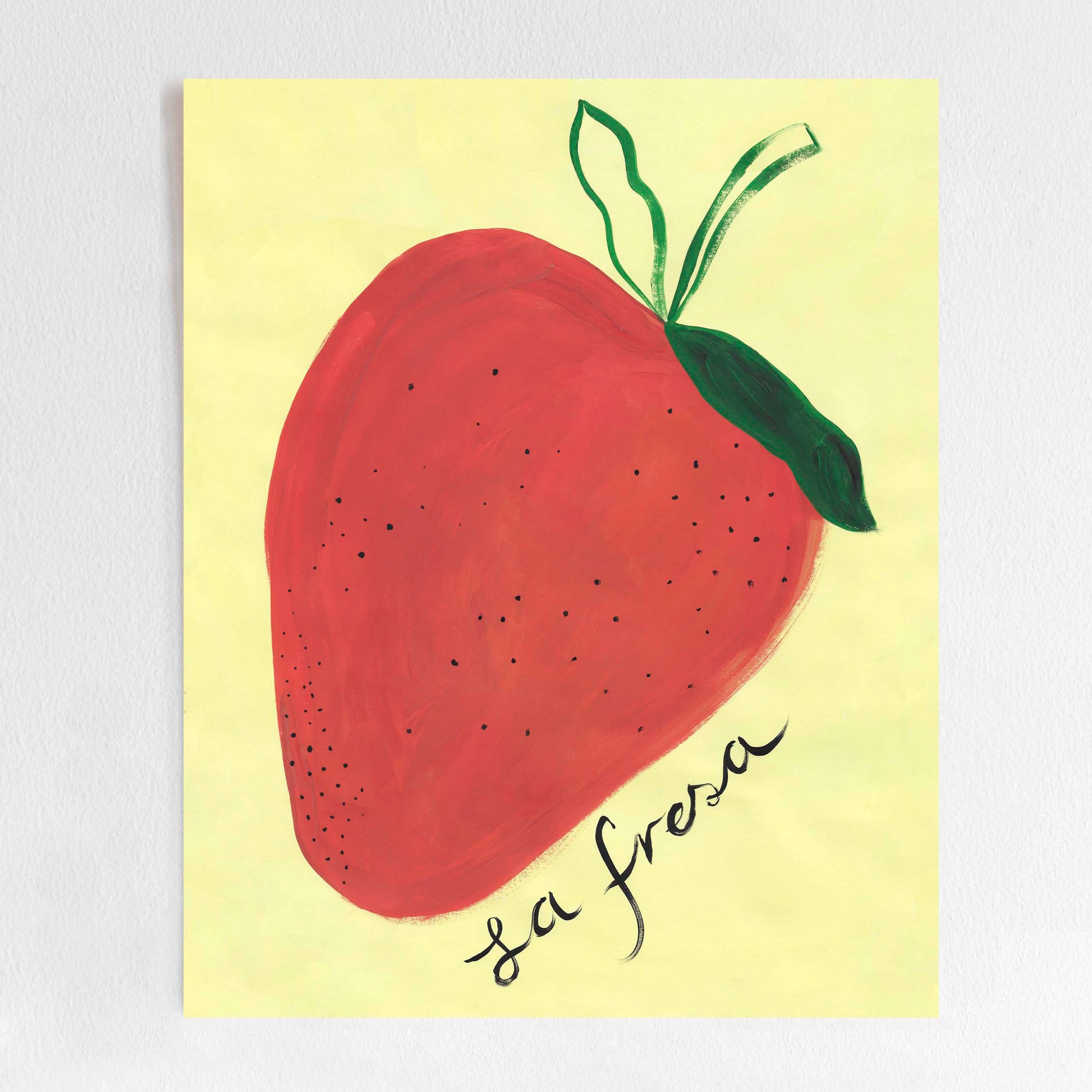 A colorful illustration of a strawberry with the text 'la fresa' written below it.