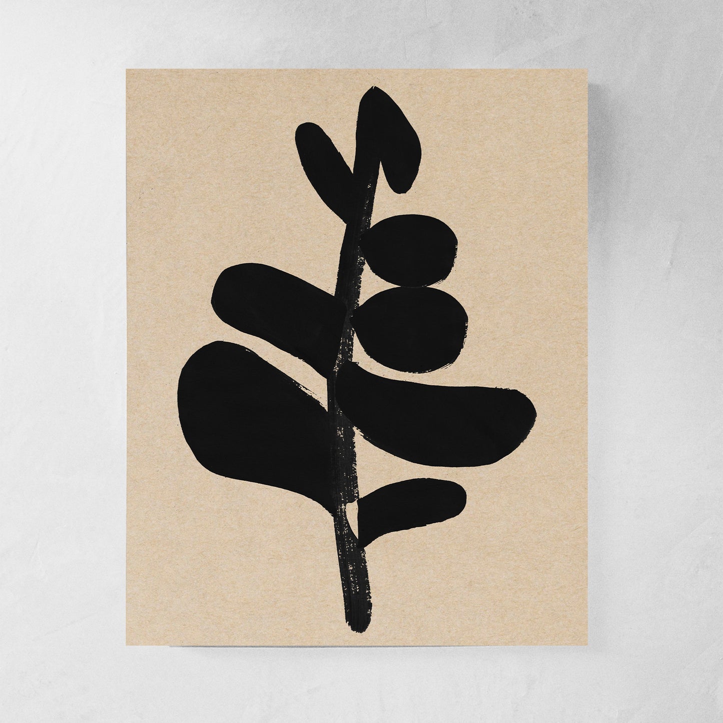 Abstract black botanical illustration on beige background