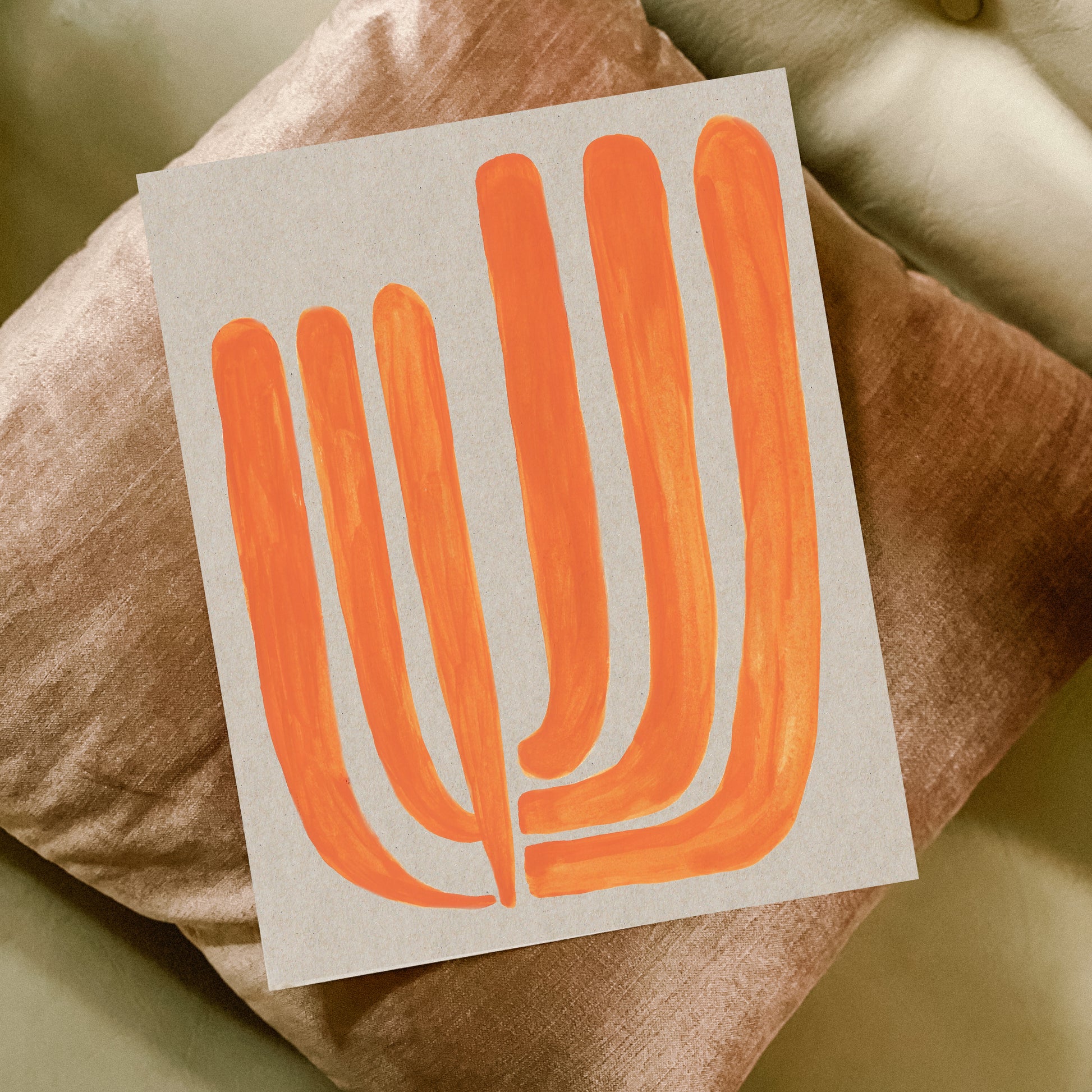 Abstract orange artwork on a textured background