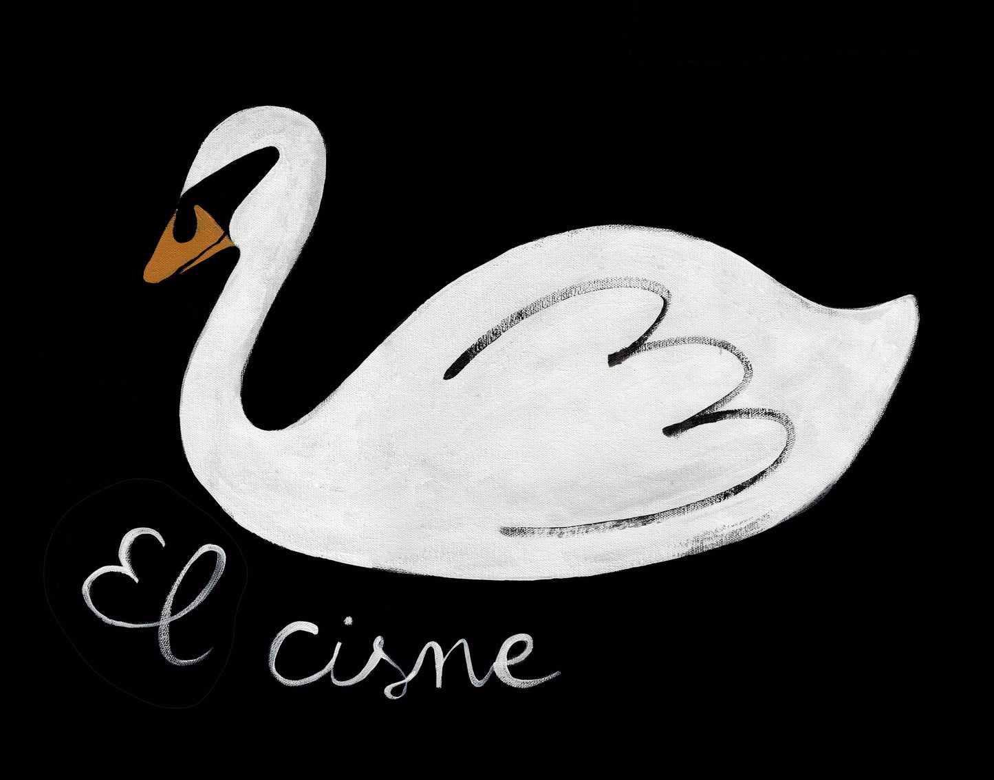 Illustration of a white swan on a black background with the text 'El cisne'.