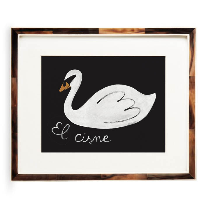 Illustration of a swan with the text 'El cisne' on a black background