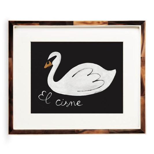 Illustration of a swan with the text 'El cisne' on a black background